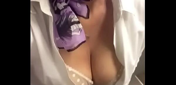  Hot female exhibitionist masturbates in the office bathroom and records it with her phone